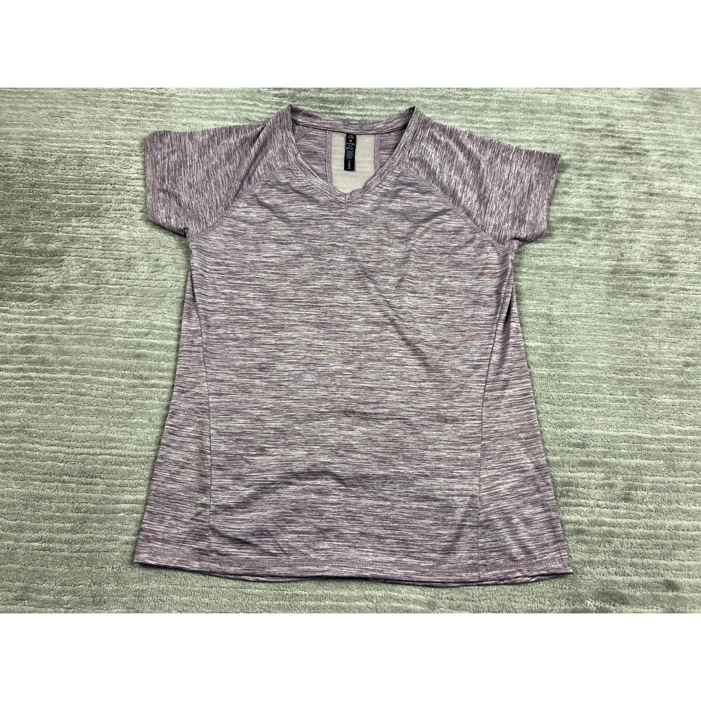 Legend Activewear Top Womens Medium Purple Space Dye V-Neck Mesh Back Raglan Tee